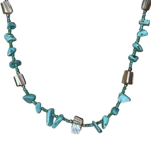 Turquoise Chips & Abalone Shell Beaded Necklace Fashion Jewelry - Picture 3 of 9